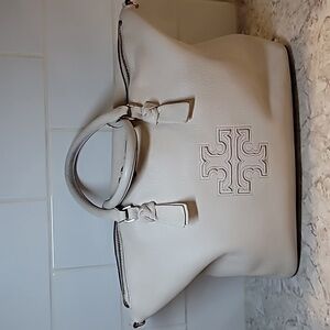 Tory Burch Harper Slouchy Leather Satchel, Off White Leather-NO STRAP INCLUDED